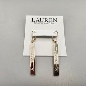 NWT Ralph Lauren Gold-Tone Script Logo Linear Earrings
